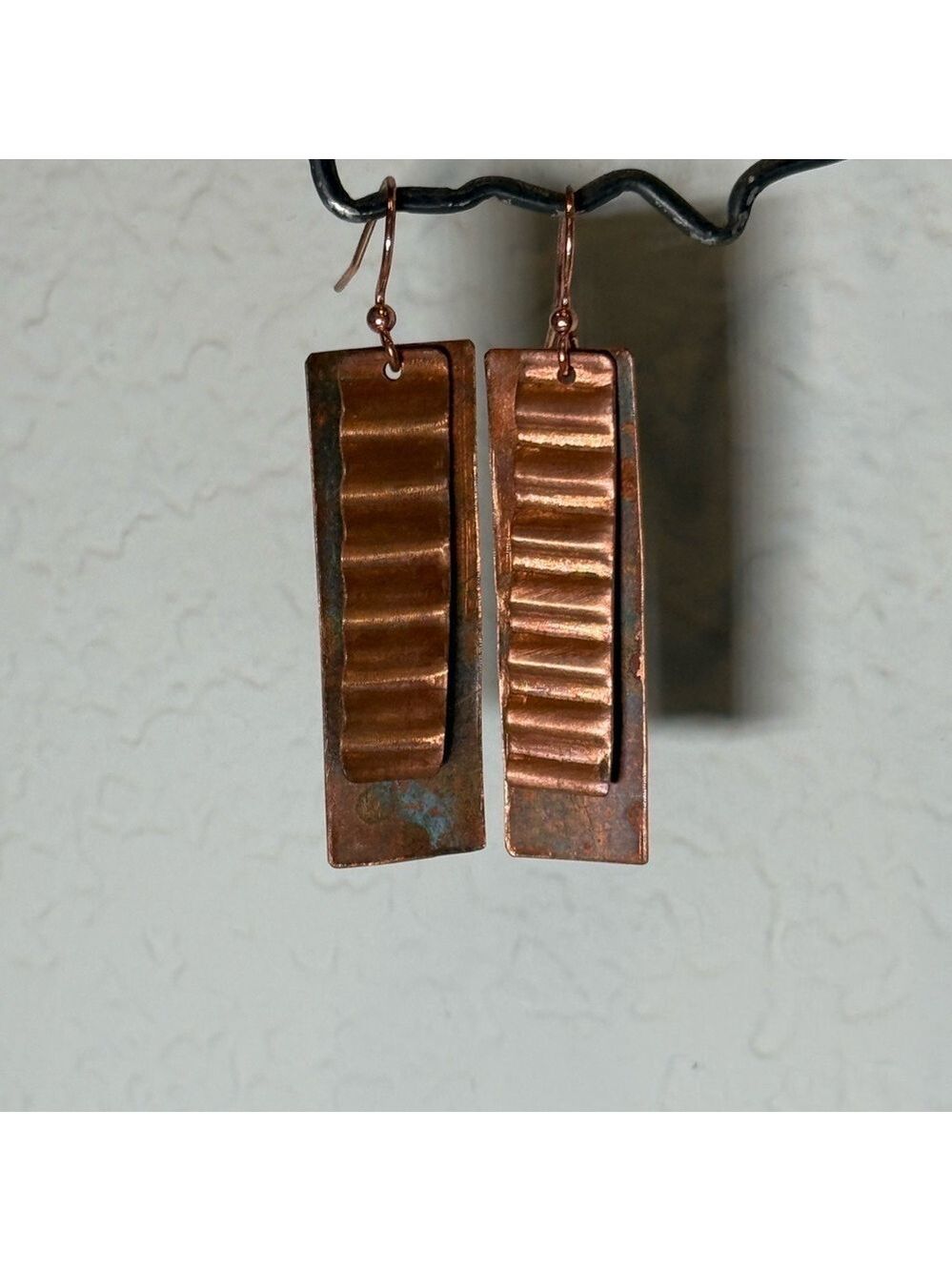 Handcrafted Copper Dangle Earrings | Artisan Rustic Boho Statement - Picture 5 of 5